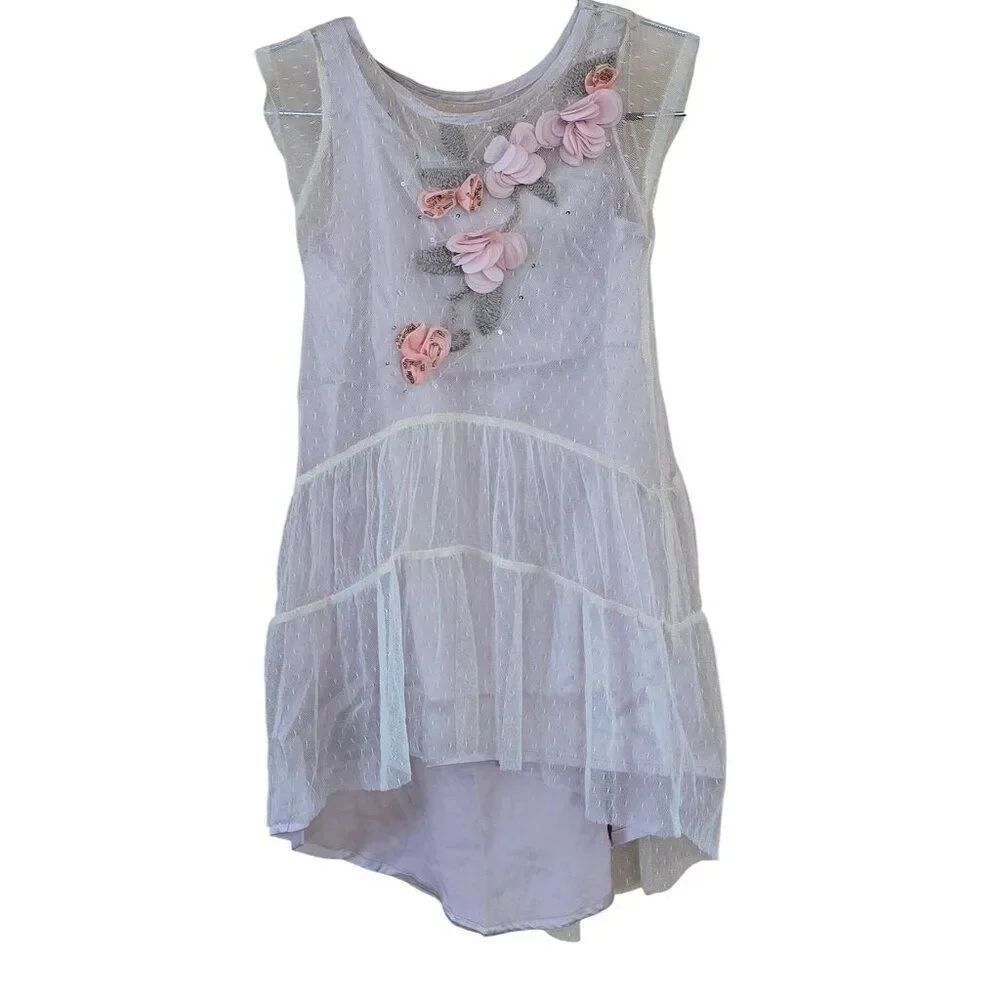 Mia Joy Girls Pink Lace Dress Size 2 Floral Embellished Hi-Low NWT